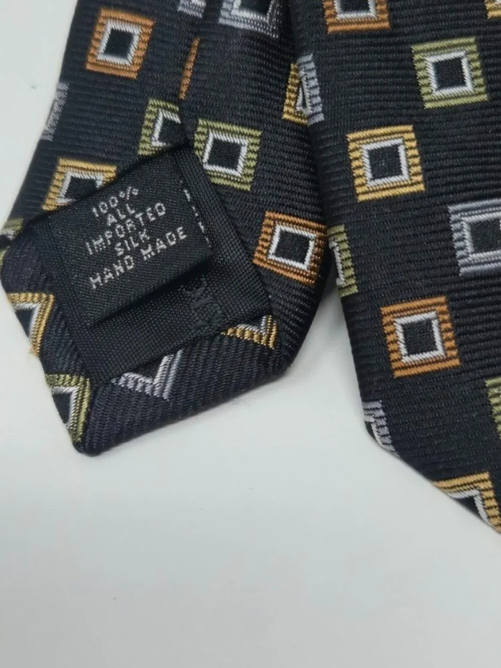 Claiborne Black and Multi-Color Concentric Square 100% Silk Tie